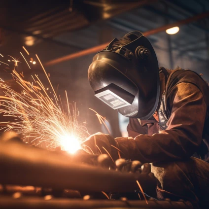 Worker welding a pipeline